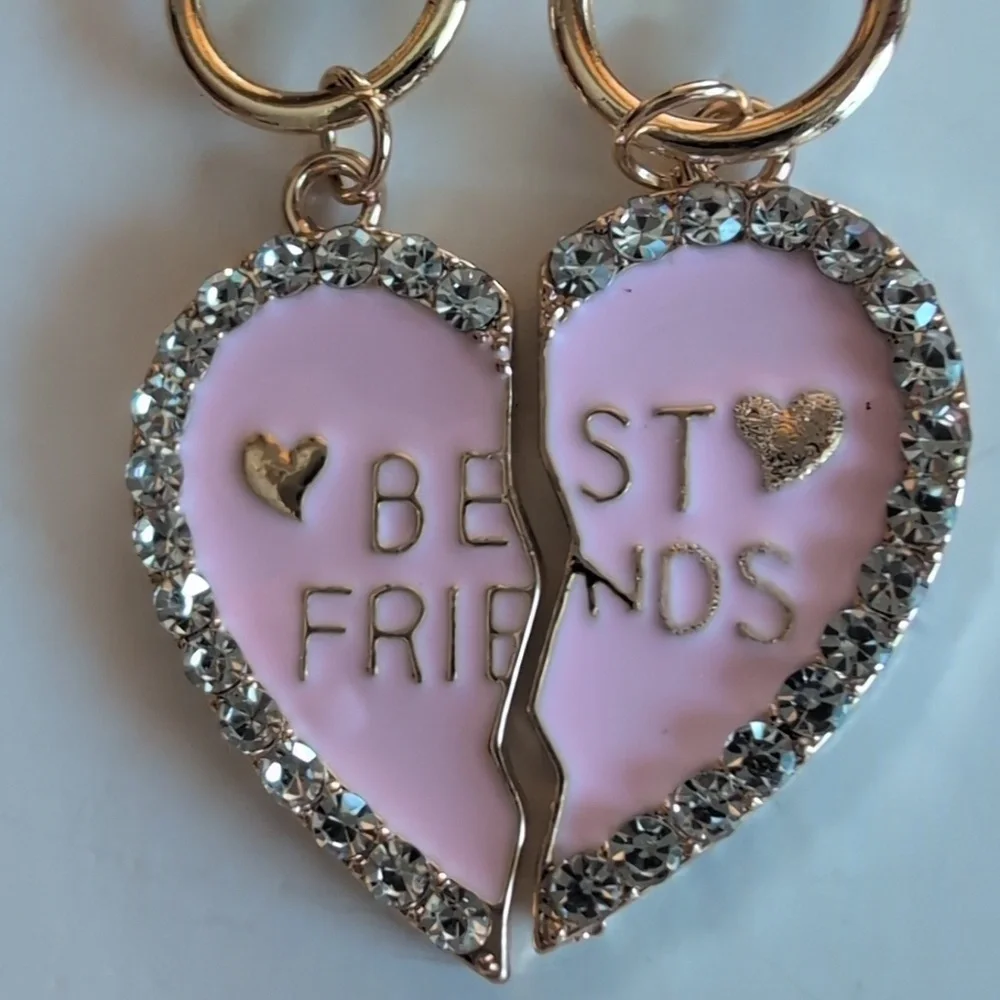 Heart-Shaped Pink and Gold Best Friends Zipper Pulls